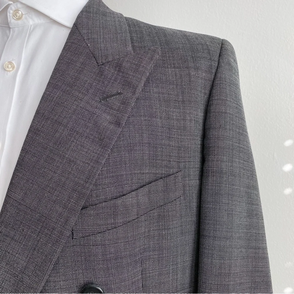 Burberry Vtg Double Breasted Wool Blazer Sport Coat Jacket Peak Lapel Gray 48L